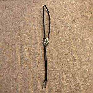 Silver-tone Oval Metal Enameled Red Turquoise Black Geometric Bolo